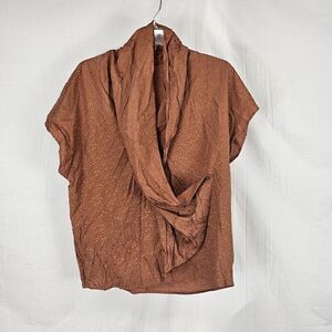 Mango Suit Blusa Luna Nwt US Women's Size 2  Rust Orange Faux Wrap Blouse